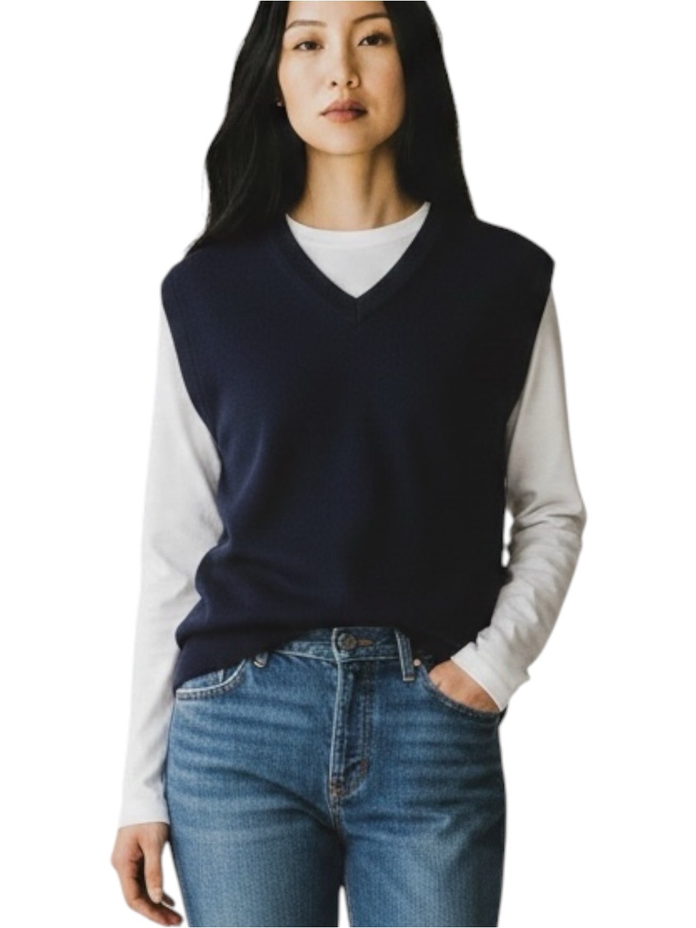 Turnbury Classic Navy Merino Wool V-Neck Sweater Vest NWOT Size S Preppy Chic